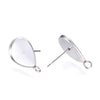 E105 - 10 pcs. 304 Stainless Steel Silver Earring Tacks Posts Studs Settings Bezels Cabochons with Loop - Teardrop - 14mm x 10mm Glue Pad Setting
