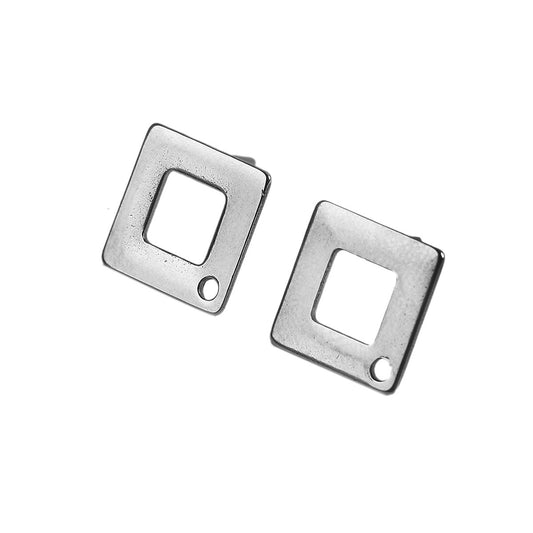 E140 - 10 pcs (5 pairs) 304 Stainless Steel Rhombus Earring Posts/Bases/Studs/Settings with Backs - 14mm x 14mm - Hole for Dangles - Hypoallergenic