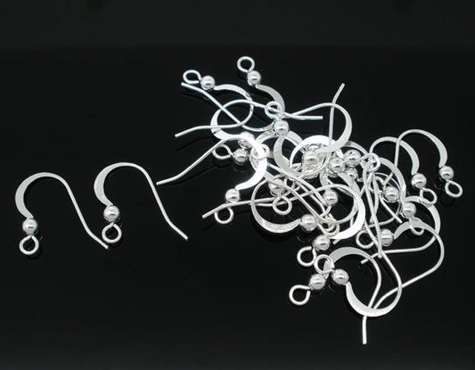 E275 - 200 pcs (100 pairs) Silver Plated with Flat Earring Hooks - 17mm x 18mm - Made of Copper! High Quality!