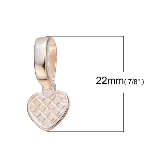 BA031A - 10 pcs. Rose Gold Plated Medium Heart Tag Glue On Bails - 22mm x 10mm (7/8" x 3/8")