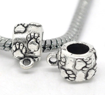 BA036 - 50 pcs. Antique Silver Dangle Spacer Bails Puppy Dog Bear Bear's Paws Paw fit European Cords - 9mm x 11mm