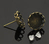 E106  - 50 pcs. Antique Bronze Earring Posts Settings Bezels Cabochons Tacks- 12mm Glue Pad Setting - Crown Design