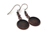 E129 - 10 pcs. Antique Copper Earring Dangle Hooks Settings Bezels Cabochons - 12mm Glue Pad Setting - Single Sided