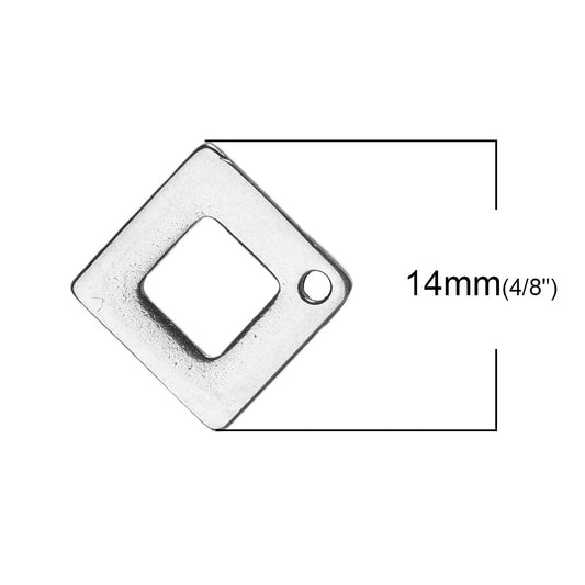 E140 - 10 pcs (5 pairs) 304 Stainless Steel Rhombus Earring Posts/Bases/Studs/Settings with Backs - 14mm x 14mm - Hole for Dangles - Hypoallergenic