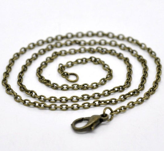 N004 -1 pc. Antique Bronze Textured Chain Link Necklace 18" - (3 x 2mm Links) - Lobster Clasp - Claw Clasps