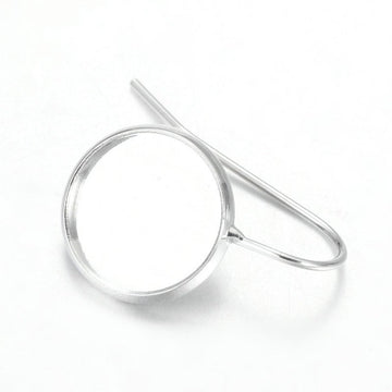 E218 - 10 pcs. Silver Tone Earring Hooks Settings Bezels Cabochons - 12mm Glue Pad Setting - Platinum - 22mm x 14mm