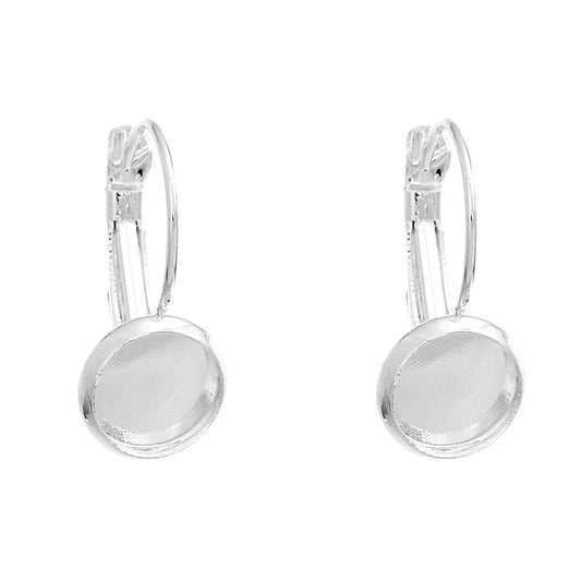 E033 - 10 pcs. Silver Plated Earring Clips Settings Lever Back Bezels Cabochons - 8mm Glue Pad Setting