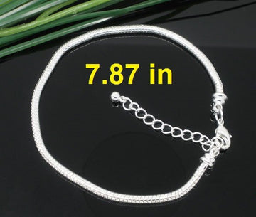 B046 - 4 pcs. Silver Plated European Snake Chain Bracelets with Chain Extenders - Lobster Clasps - Screw Cap - 20cm (7.87") - Claw Clasps