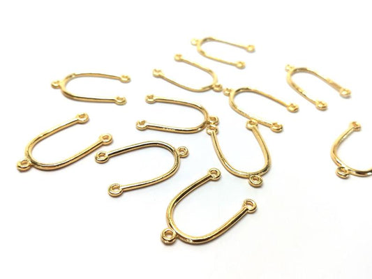 E796 - 20 pcs. Gold Plated U-Shaped 3 Hole Connectors - 3 Holes - 27mm x 18mm - Hole Size: 1.5mm - Great for Earrings! 3 Loops