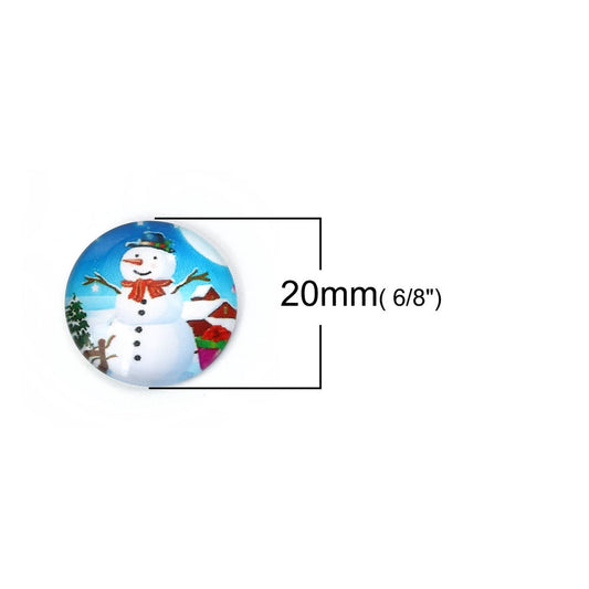 CA1005 - 10 pcs Circle Christmas Glass Round Dome Seals Tiles Cabochons - 20mm (0.79 in) - Snowman