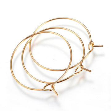 W033 - 10 pcs. 316L Stainless Steel Gold Plated Wine Charm / Earwire Hoop Rings - 35mm - 21 Gauge (0.7mm Thick) - Tarnish Resistant! Style A