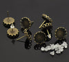 E106  - 50 pcs. Antique Bronze Earring Posts Settings Bezels Cabochons Tacks- 12mm Glue Pad Setting - Crown Design