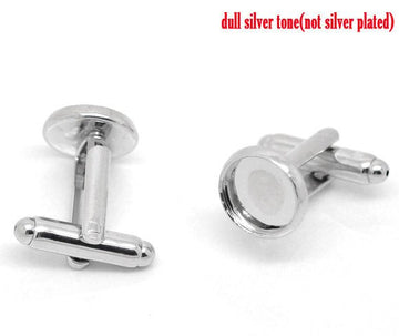 CU023 - Lot of 10 Silver Tone Cuff Links (5 pairs) - 12mm Glue Pad Bezel Setting