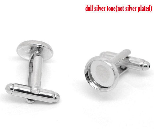 CU023 - Lot of 10 Silver Tone Cuff Links (5 pairs) - 12mm Glue Pad Bezel Setting