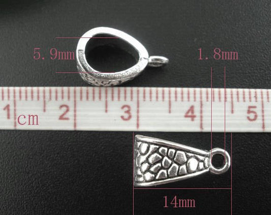 BA017A - 10 pcs. Antique Silver Dangle Triangle Slider Spacer Bails with Loop - 14mm X 7mm - Carved