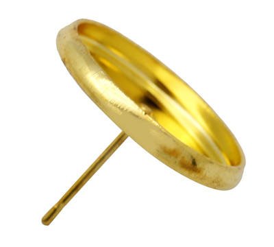 E141 - 10 pcs. Gold Plated Earring Posts Settings Bezels Cabochons Tacks- 14mm Glue Pad Setting