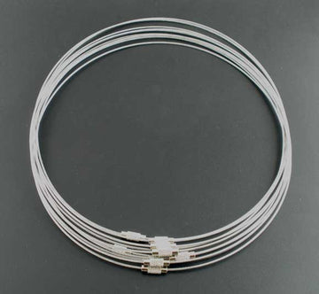 N015 - 10 pcs. Memory Wire Choker Coated Necklaces with Silver Screw Clasp - 18 inch - 1mm - THICK - Grey Silver Tone - HIGH QUALITY