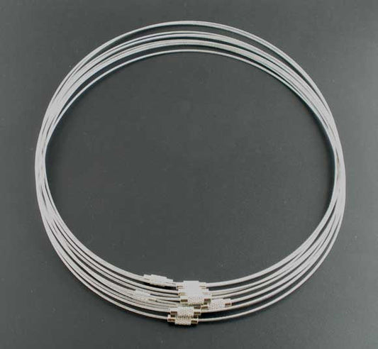 N015 - 10 pcs. Memory Wire Choker Coated Necklaces with Silver Screw Clasp - 18 inch - 1mm - THICK - Grey Silver Tone - HIGH QUALITY