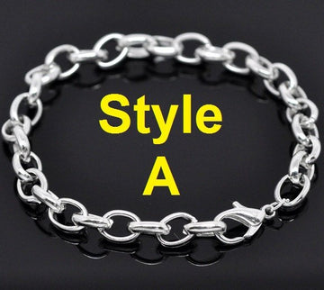 B012 - 10 pcs. Silver Plated Chain Link Bracelets with Lobster Clasps - 7 7/8 in (20 cm) - Style A - Claw Clasps