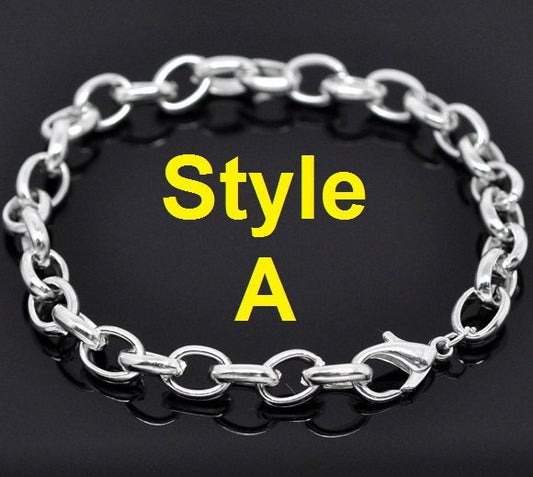 B012 - 10 pcs. Silver Plated Chain Link Bracelets with Lobster Clasps - 7 7/8 in (20 cm) - Style A - Claw Clasps