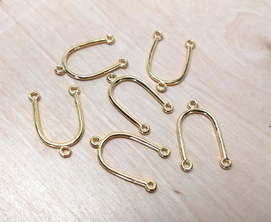 E796 - 20 pcs. Gold Plated U-Shaped 3 Hole Connectors - 3 Holes - 27mm x 18mm - Hole Size: 1.5mm - Great for Earrings! 3 Loops