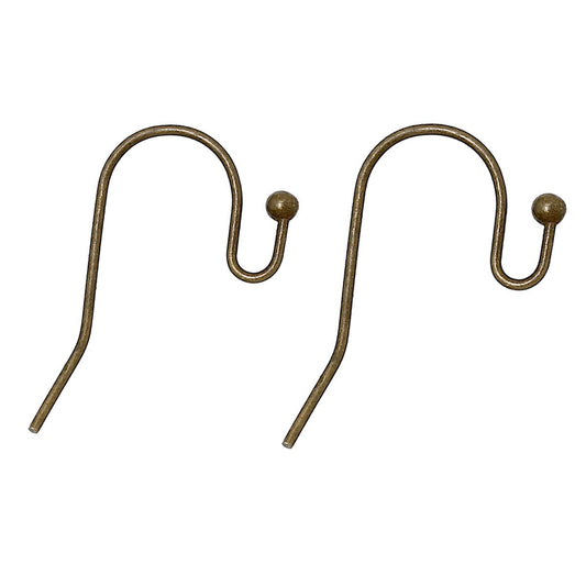 E055 - 200 pcs Antique Bronze Earring Wire Hooks with Ball - 20x15mm - 20mm x 15mm - 21 Gauge Wire