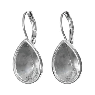 E246 - 2 pcs. (1 pair) Silver Tone Cone Teardrop Earring Clips Settings Lever Back Bezels Cabochons - 14mm x 10mm Glue Pad Setting - Cone