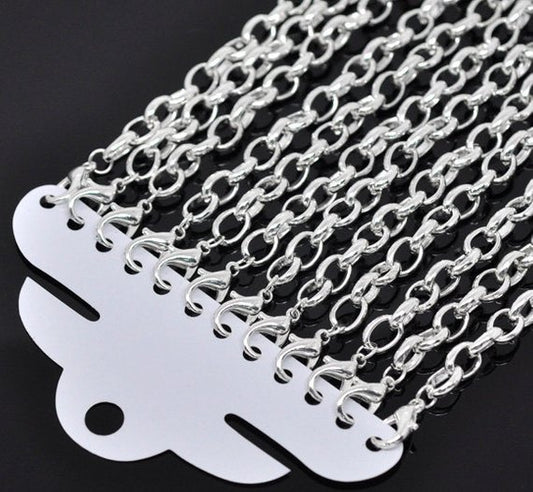 B012 - 10 pcs. Silver Plated Chain Link Bracelets with Lobster Clasps - 7 7/8 in (20 cm) - Style A - Claw Clasps