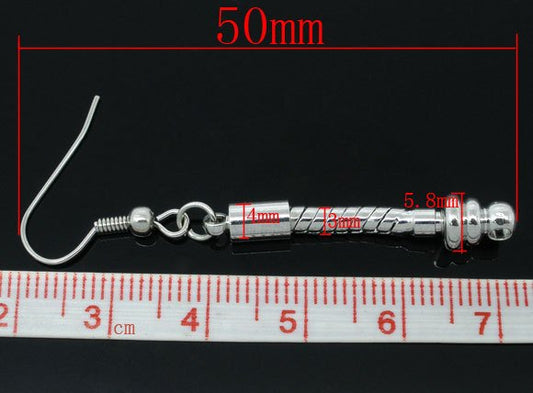 E013 - 8pcs (4 pairs) Silver Tone Earring Hooks with Dangle Chain - 2" (50mm) - 3mm Thick - Made of Copper! High Quality!