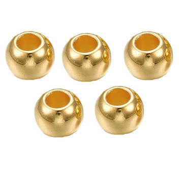 BD898 - 100 pcs Dark Yellow Gold Plated Smooth Ball Spacer Beads - 10mm - Large Hole: 4.5mm - Fits European Cords and Paracord!