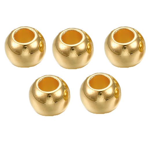 BD898 - 100 pcs Dark Yellow Gold Plated Smooth Ball Spacer Beads - 10mm - Large Hole: 4.5mm - Fits European Cords and Paracord!