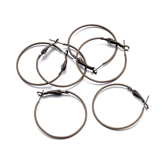E142 - 20 pcs (10 pairs) Antique Bronze Earring Hoops - 35mm (1.38 inch)