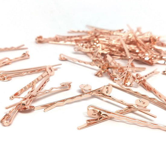 H021 - 50 pcs. Rose Gold Plated Bobby Pins - 8mm Glue Pad - Ripple Pattern - 52mm x 8mm (2" x 0.3") image 1