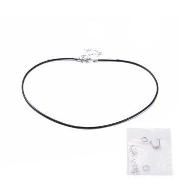 N097 - 5 pcs. Black Cowhide Cord Necklaces - 16.7" (42.5cm) - 304 Stainless Steel Lobster Pinch Clip Included - Lobster Clasps and Extender Chains