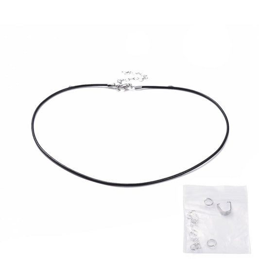 N097 - 5 pcs. Black Cowhide Cord Necklaces - 16.7" (42.5cm) - 304 Stainless Steel Lobster Pinch Clip Included - Lobster Clasps and Extender Chains