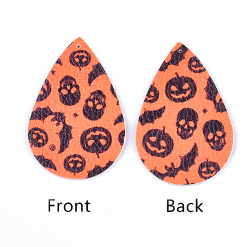 P182 - 10 pcs. Orange Faux Leather Dangle Charms Pendants - Teardrop - Halloween - 56mm (2.2") - Great for Earrings or Dangles! Double-Sided - C