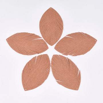 P413 - Brown REAL Leather Pigskin Dangle Pendants - Leaves - 80mm (3.15") - Great for Earrings or Dangles!