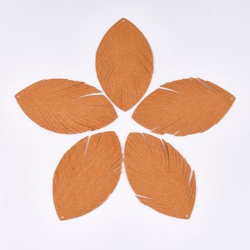 P349 - Orange REAL Leather Pigskin Dangle Pendants - Leaves - 80mm (3.15") - Great for Earrings or Dangles!