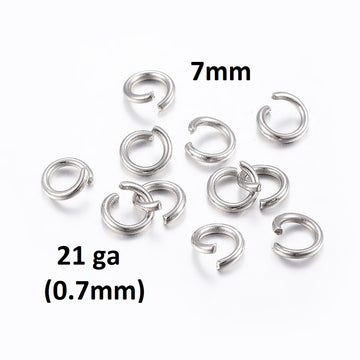 J313 - 500 pcs 304 Stainless Steel Silver Tone Open Jump Rings 7mm - 21 Gauge (0.7mm Thick) - Tarnish Resistant!