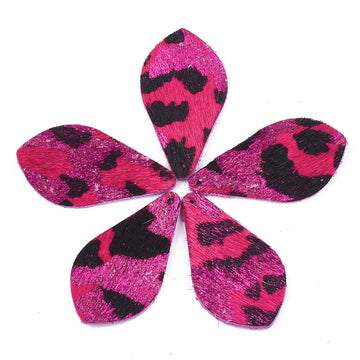 P012 - 6 pcs. Pink and Black REAL Leather Cowhide Dangle Pendants - Camouflage - Teardrop - 38mm (1.5") - Great for Earrings or Dangles!