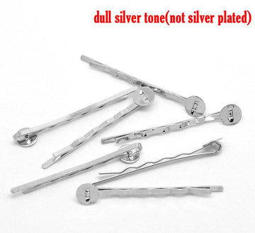 H019 - 50 pcs. Silver Tone Bobby Pins - 8mm Glue Pad - Ripple Pattern - 50mm x 8mm (2" x 0.3")