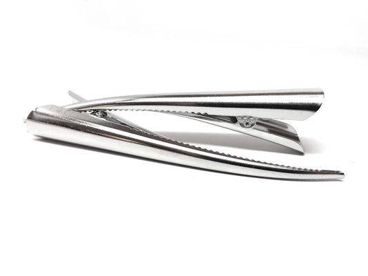 2 pcs Silver Tone Pelican Beak Clips Blanks - 130mm (5.15") - LARGE - With teeth for better hold!