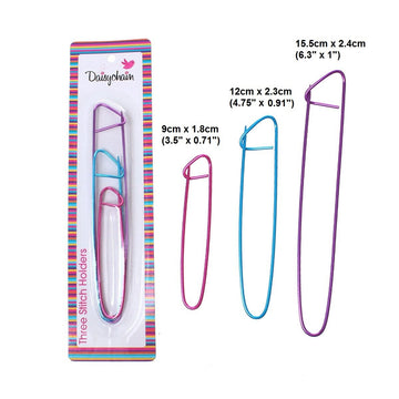 T019 - 3 pcs Aluminum Knitting Stitch Holders - 3 Sizes = 6.3" - 4.75" - 3.5"