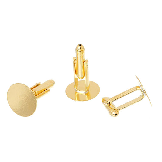 CU022 - Lot of 12 Gold Plated Cuff Links (6 pairs) - 15mm Glue Pad