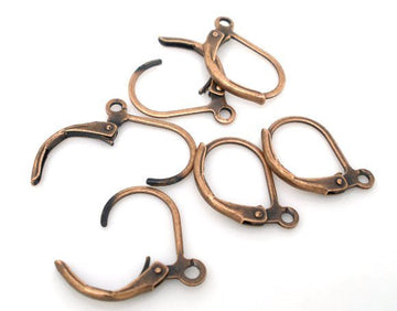 E014 - 20 pcs (10 pairs) Copper Tone Leverback Earrings - 16x10mm