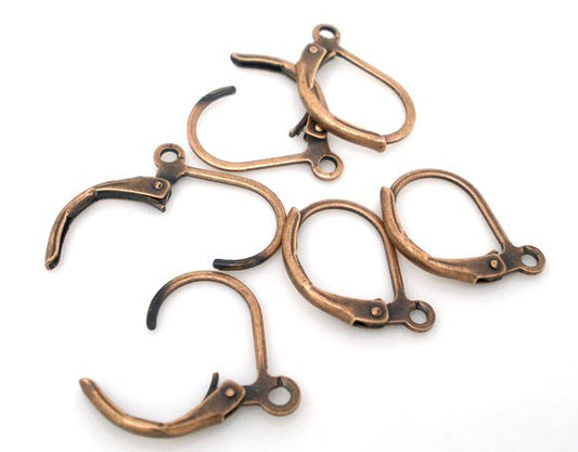 E014 - 20 pcs (10 pairs) Copper Tone Leverback Earrings - 16x10mm