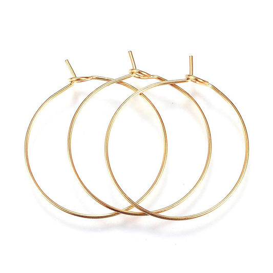 W028 - 10 pcs. 304 Stainless Steel Gold Plated Wine Charm / Earwire Hoop Rings - 40mm (1.57") - 20 Gauge (0.8mm Thick) - Style A