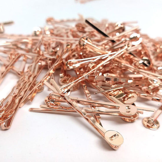 H021 - 50 pcs. Rose Gold Plated Bobby Pins - 8mm Glue Pad - Ripple Pattern - 52mm x 8mm (2" x 0.3") image 2