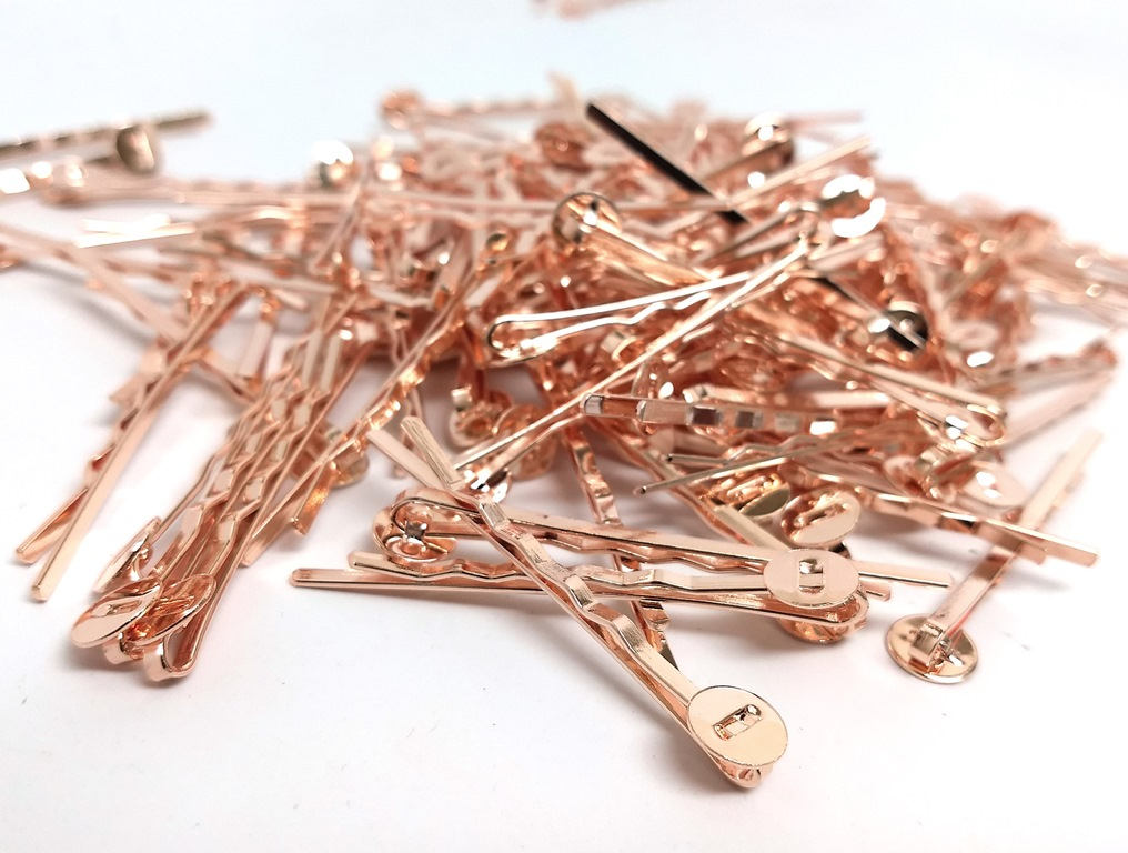 H021 - 50 pcs. Rose Gold Plated Bobby Pins - 8mm Glue Pad - Ripple Pattern - 52mm x 8mm (2" x 0.3") image 2