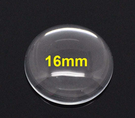 CA553 - 50 pcs. Circle Clear Round Glass Dome Seals Tiles - 16mm (0.63 in)